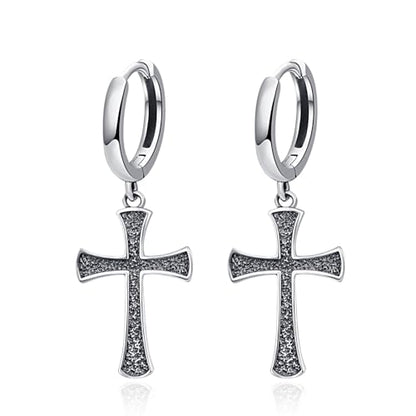 Cross Earrings 925 Sterling Silver Cross Dangle Earrings Christianity Jewelry Gift for Men Women - style: Cross-Silver