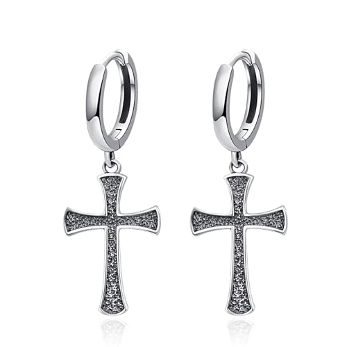 Cross Earrings 925 Sterling Silver Cross Dangle Earrings Christianity Jewelry Gift for Men Women - style: Cross-Silver