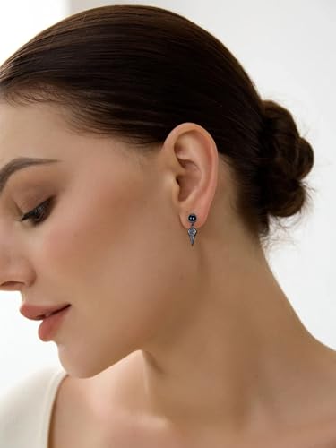 Black Dangle Drop Earrings 925 Sterling Silver Black Onyx Stud Earrings Viking Rune Jewelry Gift for Women Men - color: A05-Crow Skull
