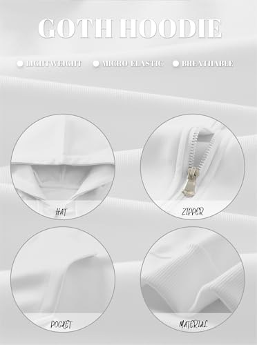 Zip Up Hoodies Y2k Jacket Graphic Gothic Jackets Grunge Cross Hoodie Baggy Streetwear Emo Sweater Aesthetic Clothes - color: White, size: Small