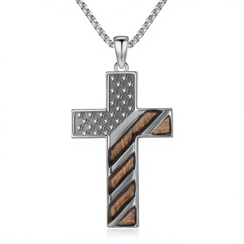 American Flag/Eagle/Star Necklace for Women 925 Sterling Silver Silver/Gold/Black American Flag Pendant 4th of July Jewelry for Wife Sister Girlfriend - color: White-1