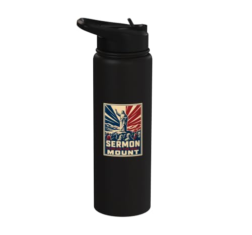 Sermon On The Mount Christian Faith Scripture Stainless Steel Insulated Water Bottle - color: Black