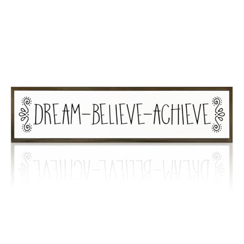 Motivational Wood Sign, Framed Wooden Wall Plaque, Decorations for the Home Office, Master Bedroom Decor for Boys Girls Teens, Dream Believe Achieve Sign 17.8x4x1.2 inches - color: Day Sign 30