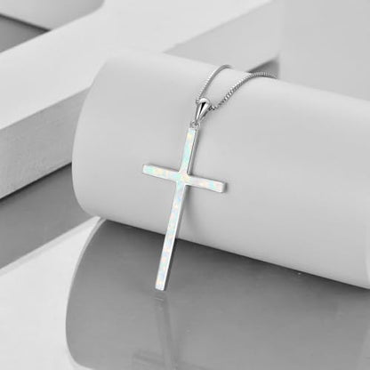 POPLYKE Cross Necklace 925 Sterling Silver Philippians 4:13 I Can Do All The Things Inspirational Necklace Gifts for Women Men 20+2'' - color: White Opal