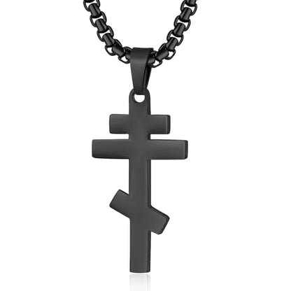 Orthodox stainless steel cross necklace for men and women, simple and retro silver glossy titanium steel cross pendant - color: BLACK-1.2in