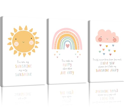 NCCXNCC 3Pcs Cute Pink Children's Bedroom Canvas Wall Art 12x16 Inch Frame - color: Rainbow Children's Room, size: 16×24inch
