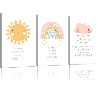 NCCXNCC 3Pcs Cute Pink Children's Bedroom Canvas Wall Art 12x16 Inch Frame - color: Rainbow Children's Room, size: 12×16inch