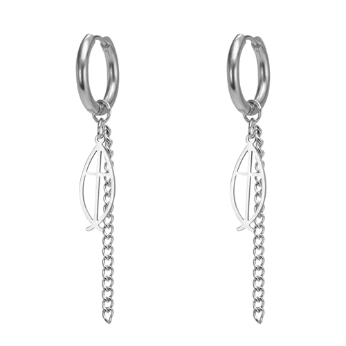 Ichthus Fish Dangle Earrings Ichthus Cross Earrings Christian Jesus Fish Earrings Religious Jewelry Christian Symbols Accessories Gift for Women - color: Ichthus Cross silver
