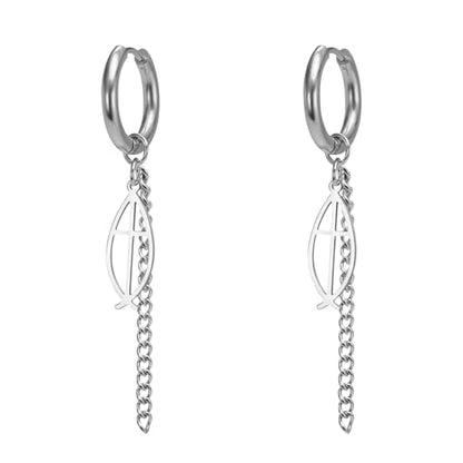 Ichthus Fish Dangle Earrings Ichthus Cross Earrings Christian Jesus Fish Earrings Religious Jewelry Christian Symbols Accessories Gift for Women - color: Ichthus Cross silver