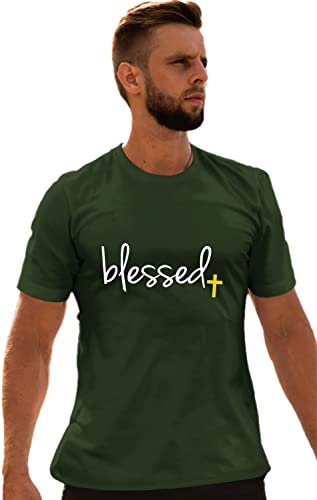 Go All Out Adult Blessed Cross Jesus Christian Gift T-Shirt - color: Forest Green, size: X-Large