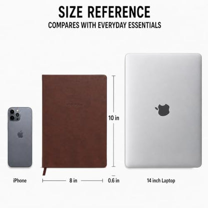 WORLD TRAVELER Large Lined Journal Notebook 256 Ruled White & Ivory Pages - color: Brown Leatherette