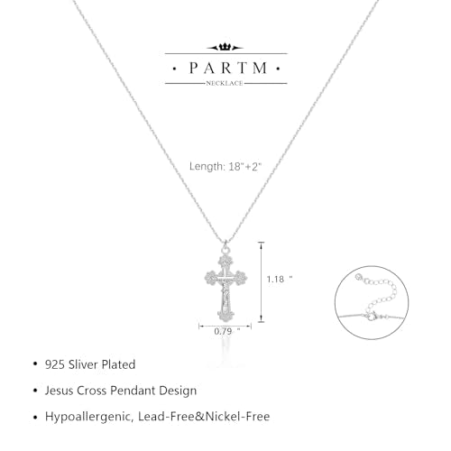 Partm Gold Cross Necklace for Women 14K Plated Dainty Pendant Cross Chain Faith Crucifix Choker Baptism Necklace for Women Trendy Religious Jewelry Hypoallergenic - color: Baroque Cross-Silver