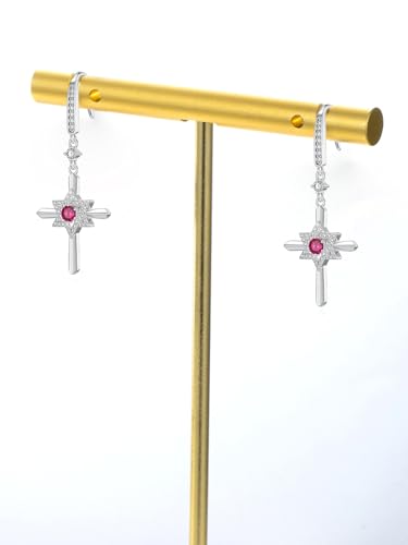 Seiyang Cross Birthstone Earring 925 Sterling Silver Cross Dangle Drop Earrings with 12 Months Birthstone Birthday Jewelry Gifts for Women Mom Her - color: 07-July, size: Style B
