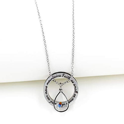 Uloveido Christian Circle Round Ring Necklace Engraved Faith As Small As A Mustard Seed Can Move Mountains Y958 - style: Blue CZ-drop