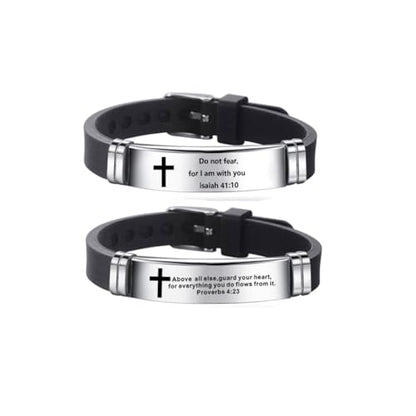 2Pcs Inspirational Quote Cross Bracelets Faith Christian Bible Verse Silicone ID Wristband Religious Bracelet Set Gift for Men Women - style: BR020-1/013