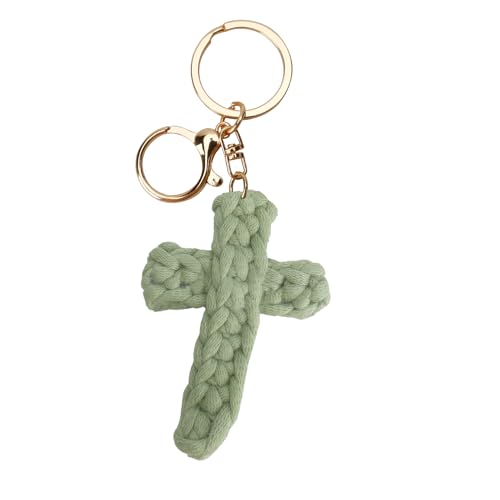 Knit Cross keychain Christian Gifts for Women Men Religious Gifts Bohe Backpack Charms Christian Keychain - color: Olive Green