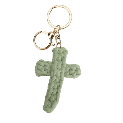 Knit Cross keychain Christian Gifts for Women Men Religious Gifts Bohe Backpack Charms Christian Keychain - color: Olive Green