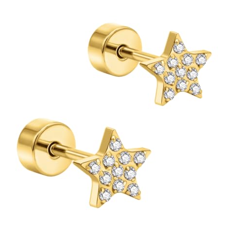 XUU 20G Flat Back Stud Earrings ASTM F136 Titanium - color: gold star