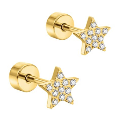 XUU 20G Flat Back Stud Earrings ASTM F136 Titanium - color: gold star