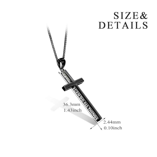 POPLYKE Cross Necklace 925 Sterling Silver Philippians 4:13 I Can Do All The Things Inspirational Necklace Gifts for Women Men 20+2'' - color: Black