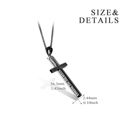 POPLYKE Cross Necklace 925 Sterling Silver Philippians 4:13 I Can Do All The Things Inspirational Necklace Gifts for Women Men 20+2'' - color: Black