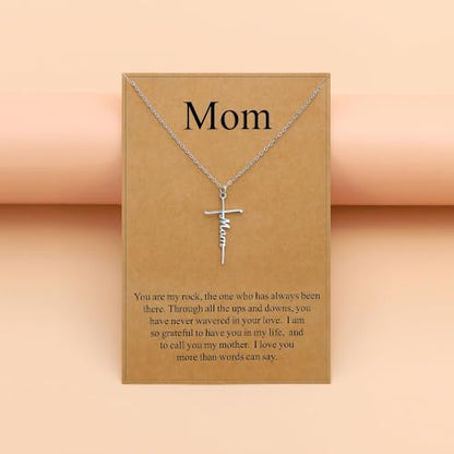 Lcherry Birthday Gifts for Grandma Mom Daughter Teacher Cross Necklace for Women Christian Necklaces Religious Gifts Jewelry for Women Mother's Day - style: Mom - Silver