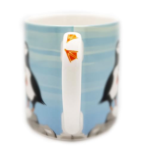 Christian Coffee Mug with Gift Box, 12 oz Ceramic, with Bible Verse - color: Blue / Puffins