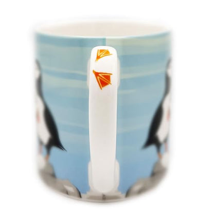 Christian Coffee Mug with Gift Box, 12 oz Ceramic, with Bible Verse - color: Blue / Puffins