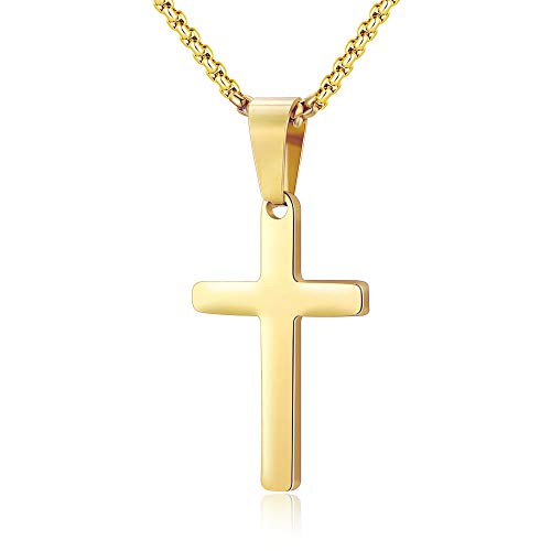 M MOOHAM Cross Necklace for Men, Stainless Steel Cross Chain - color: Gold: Cross Pendant 1.2"*0.7"