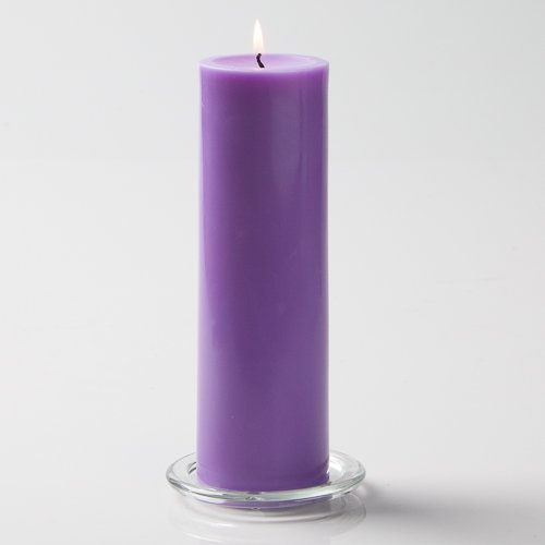 12 Eastland Glass Cylinder Vases 10.5" and 12 Lavender Richland Pillar Candles 3"x9" - color: Lavender, size: 9"