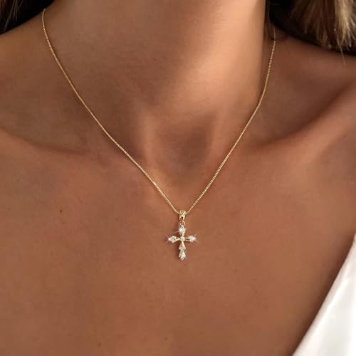 Cross Necklace for Women,Dainty 14k Gold Plated Pendant Necklaces - color: Gold-5