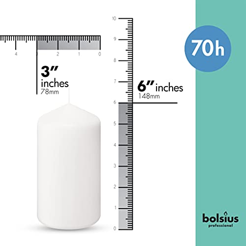BOLSIUS 6 White Pillar Candles Bulk - 3x6 Inches Candle Set - 70+ Hours Clean Burning - No Palm Oil - 0% Animal Fat - Premium European Quality - Unscented Dripless Wedding Pillars - size: 3x6 Inches, style: 6 Count