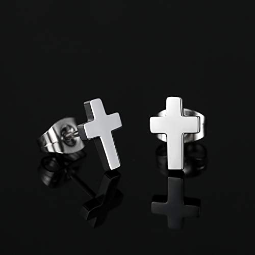 REVEMCN 3-Pair Cross Earrings for Men & Women, Stainless Steel & 925 Silver - color: White Stud Earrings