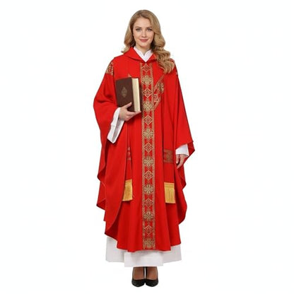 FAD-4U Church Catholic Priest Chasubles Vestments for Church Mass Vestments Robe with Stole - color: Red&gold