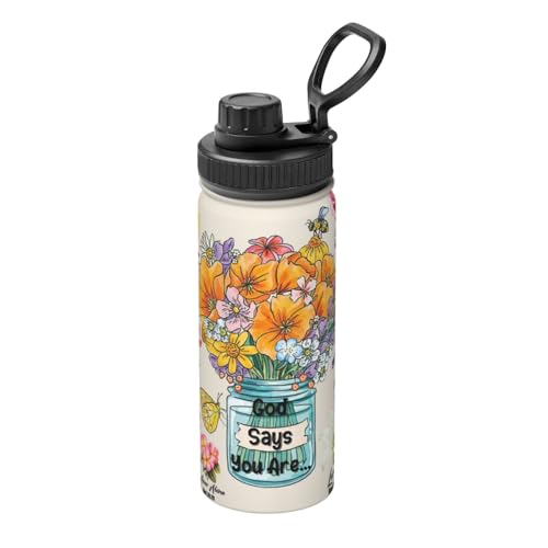 Baptism Gifts For Kids - 18oz Water Bottle With Straw Lid - Christian Gifts Stainless Steel Insulated Cup For School, Sports, Travel Confirmation & First Communion - color: Floral