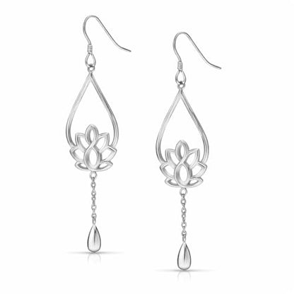 Charmsy 925 Sterling Silver Double Twisted Infinity Dangle Earrings for Women | Linear Marquise Large Loops Classic Infinity Drop Dangle Earrings - color: Long Lotus Flower