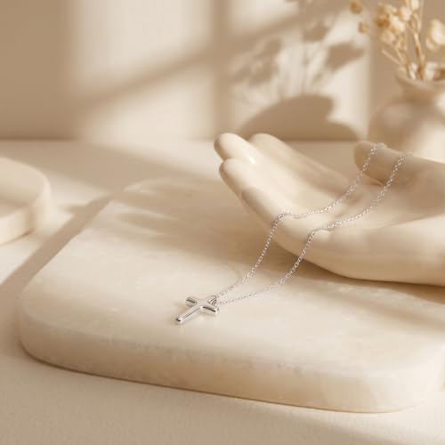 925 Sterling Silver Cross Necklace for Women,Silver Cross Chain Necklace - color: Silver-24