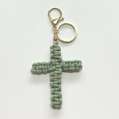 Pingyongchang Handmade Weave Cross Keychain Boho Macrame Jesus Christian Charm Keychain for Women Men - color: Green