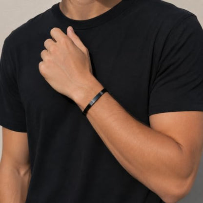 Stainless Steel Cuff Bracelet for Men, Adjustable Open Metal Bangle Bracelet, Minimalist Mens Jewelry Gift - color: black