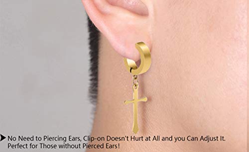 Non-pierced Earrings Set for Men Women Cross Titanium Steel Hoop Dangle Clip On Earring - style: blue