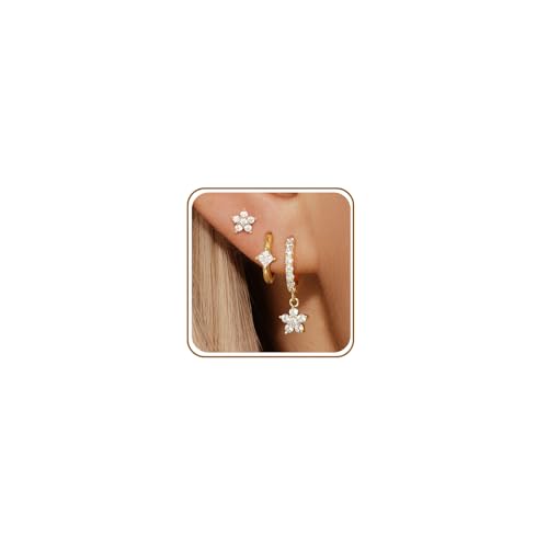 Angelady Gold Hoop Earrings Set for Women, Dainty 14K Gold Plated Flower Moon Cross Dangle Earrings, Hypoallergenic Huggie Hoop Earring Stacks, Stud Earrings for Women Trendy Jewelry Gift - color: Gold1