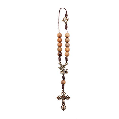 Intercession St. Michael Car Rearview Mirror Rosary (Wood) - style: St. Michael