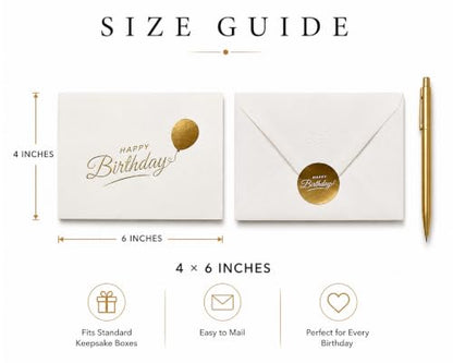 Happy Birthday Cards with Envelopes and Stickers, 24 Pack, Cream Greeting Cards with Gold Foil Balloon Design, Elegant Birthday Card Set for Friends, Family, Clients (Cream) - color: Cream