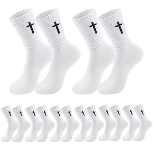 8 Pairs Cross Socks, Christian Socks for Men Women,US Size 6-12 - color: Black - 8