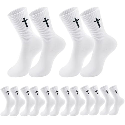 8 Pairs Cross Socks, Christian Socks for Men Women,US Size 6-12 - color: Black - 8