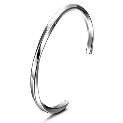 CIUNOFOR Stainless Steel Cuff Bracelets for Men, Men’ Silver Metal Simple Bangle Bracelet, 8.5 inches Inner Circ., Twisted Bracelet for Adult, Viking Jewelry Gift - color: White gold plated
