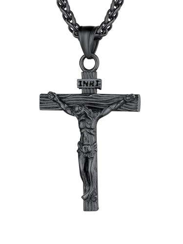 U7 Crucifix Cross Necklace for Men,with 18"-26" Chain - color: 03.Black