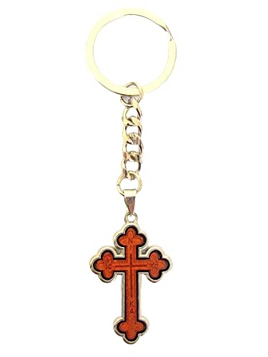 Iconsgr Two Sided Christian Orthodox Greek Religious Keyring with Wood and Metal Cross / 3