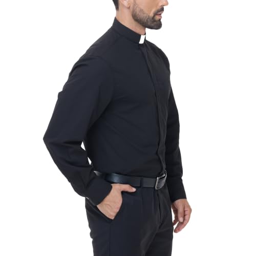 Men's Long Sleeve Clergy Shirt Tab Collar - color: Black, size: 3X-Large