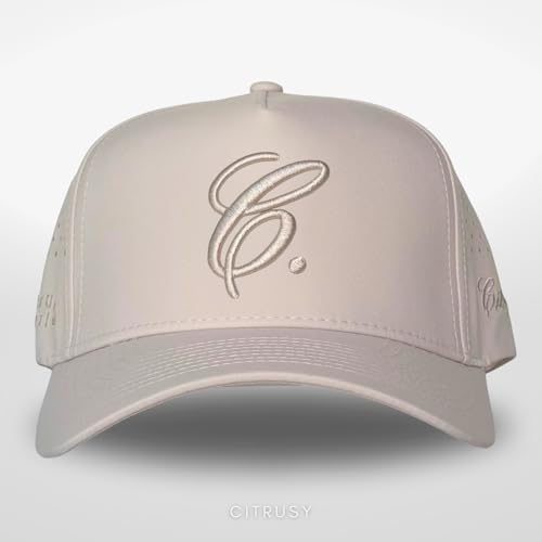 CITRUSY Athletic Trucker Golf Hat | Performance Mens 5 Panel Cap | Cool Breathable Waterproof Workout Running Snapback - color: Signature C. | Sandstone